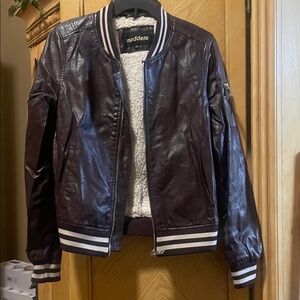 Steve Madden Dark Brown faux Leather bomberJacket size medium
